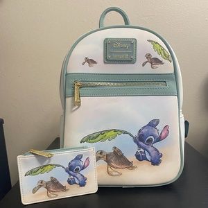 Loungefly Stitch Turtles Mini Backpack and wallet